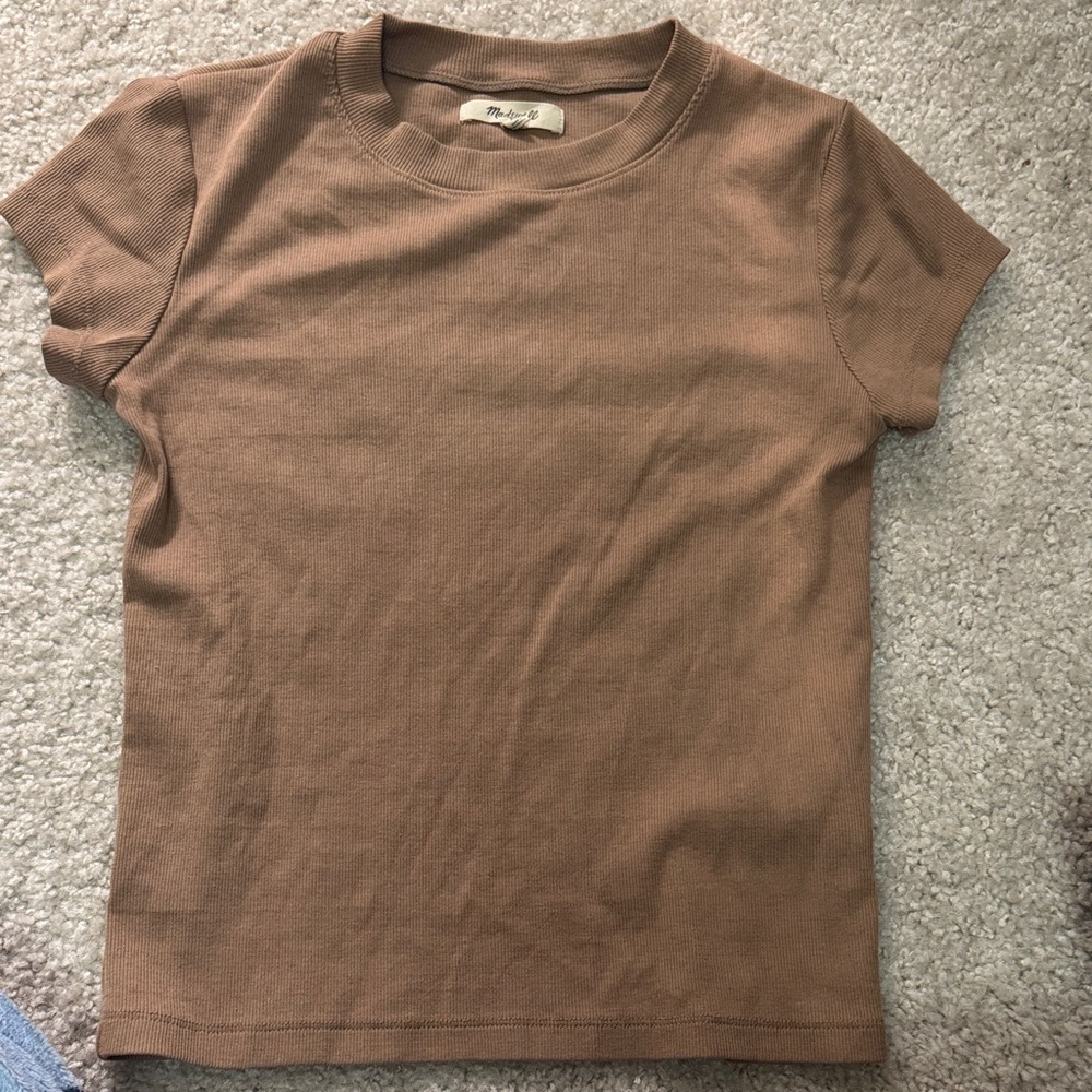 Madewell Ribbed Short Sleeve Crewneck Tee in Nude